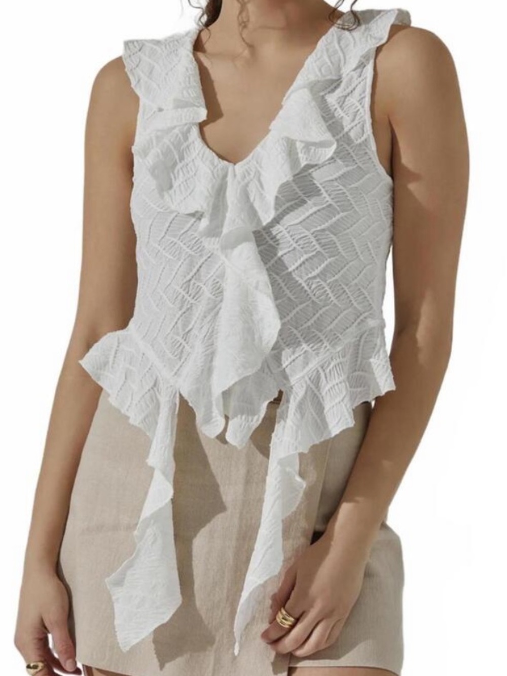 ASTR Ruffle Trim V-Neck Sleeveless Top